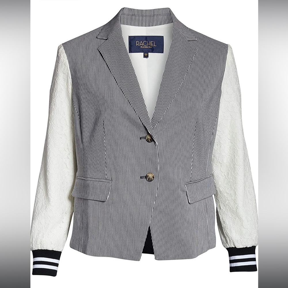 RACHEL Rachel Roy Striped Blazer with Lace Sleeves